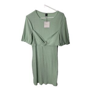 ribbed green fit and flare fitted dress